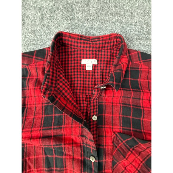 J. Jill Women's Red and Black‎ Plaid Button Down Long Sleeve Flannel Shirt Large - Picture 10 of 11